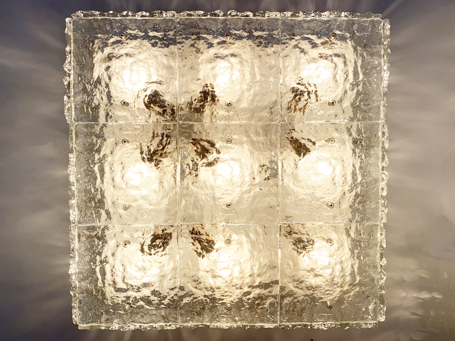 Murano Ice Glass Ceiling Lamps / Flush Mount by JT Kalmar 1970s