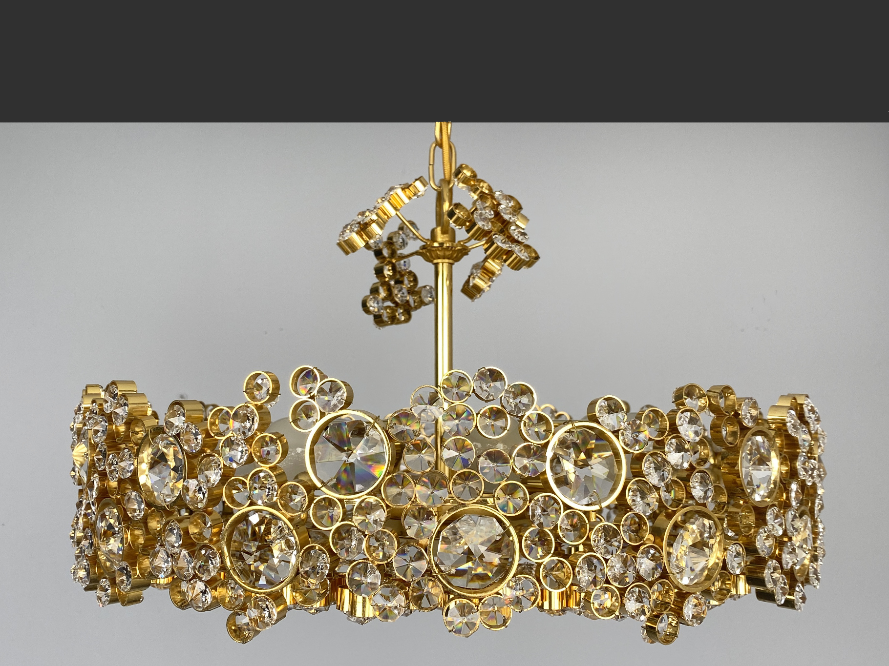 Chandelier in gilded Brass and Crystal Glass by Palwa, Austria