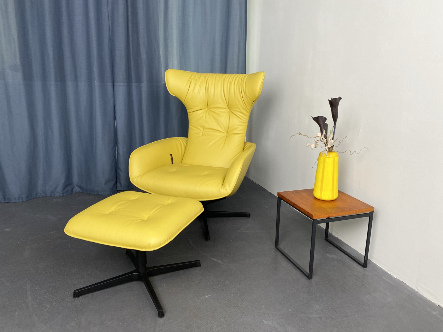 Onsa Lounge Chair with Ottoman, yellow Leather by Mauro Lipparini for Walter Knoll, Germany, 2018