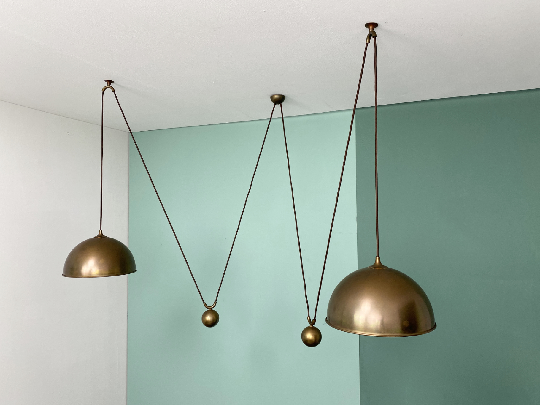 Posa Double Pendant Ceiling Lamp, Brass, by Florian Schulz, Germany, 1960s