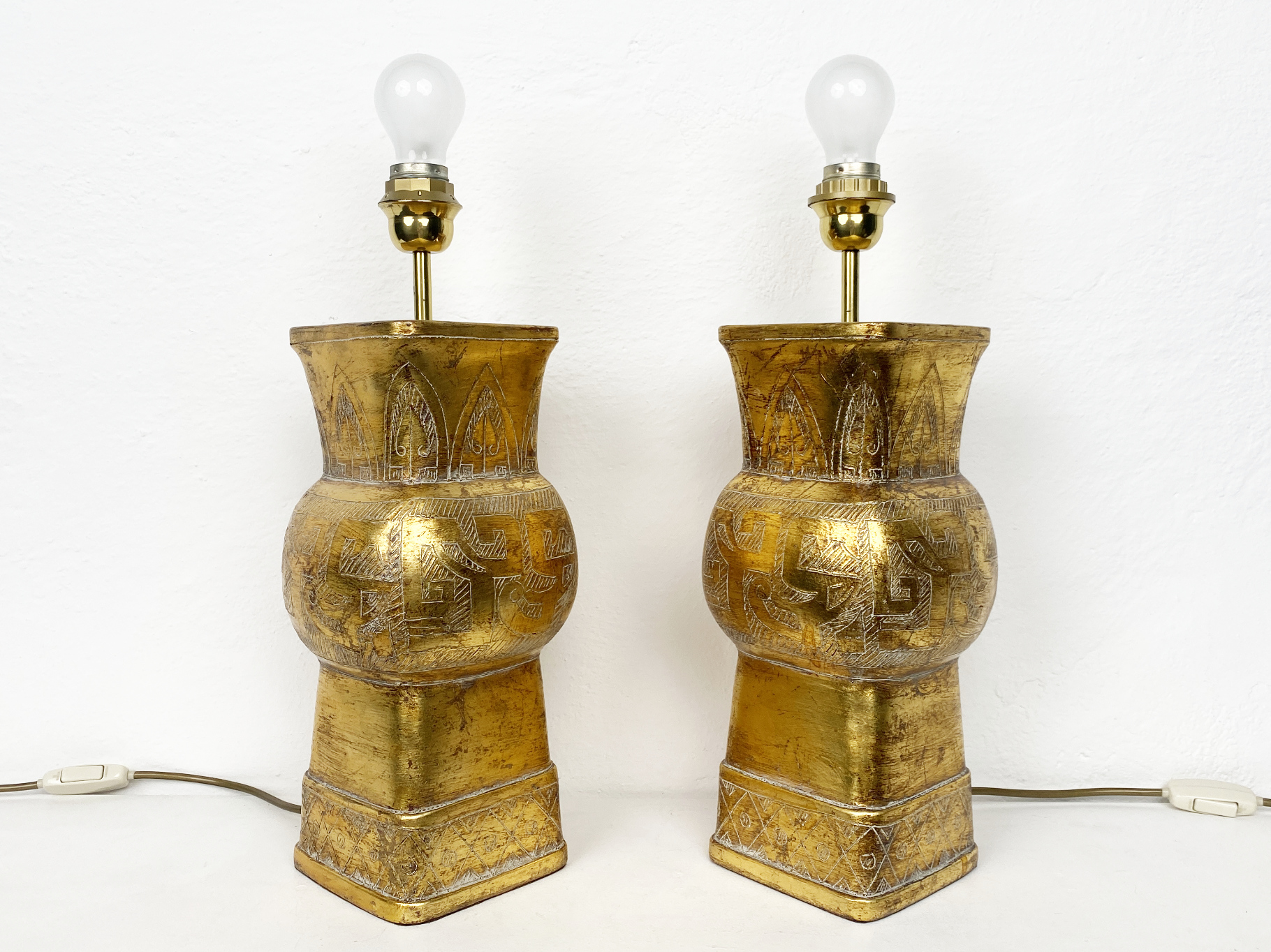 Pair of golden Ceramic Table Lamps by Ugo Zaccagnini, Italy, 1970s