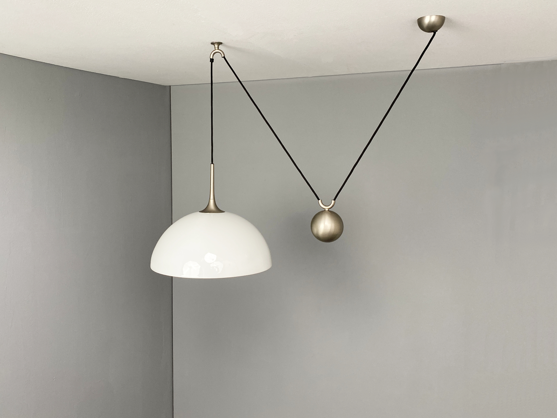 Ceiling Lamp Pendant Light Posa 36 with white Opal Glass Shade by Florian Schulz, Germany, 1970s